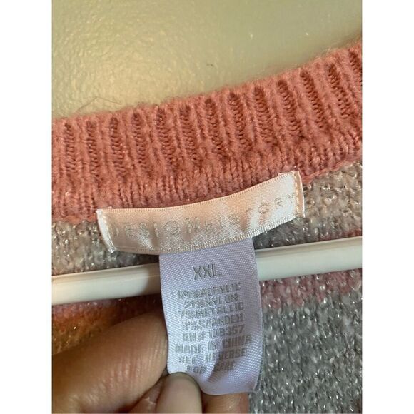 Design History Metallic Crewneck Sweater Long Sleeve Casual Pink Silver XXL - Picture 4 of 5